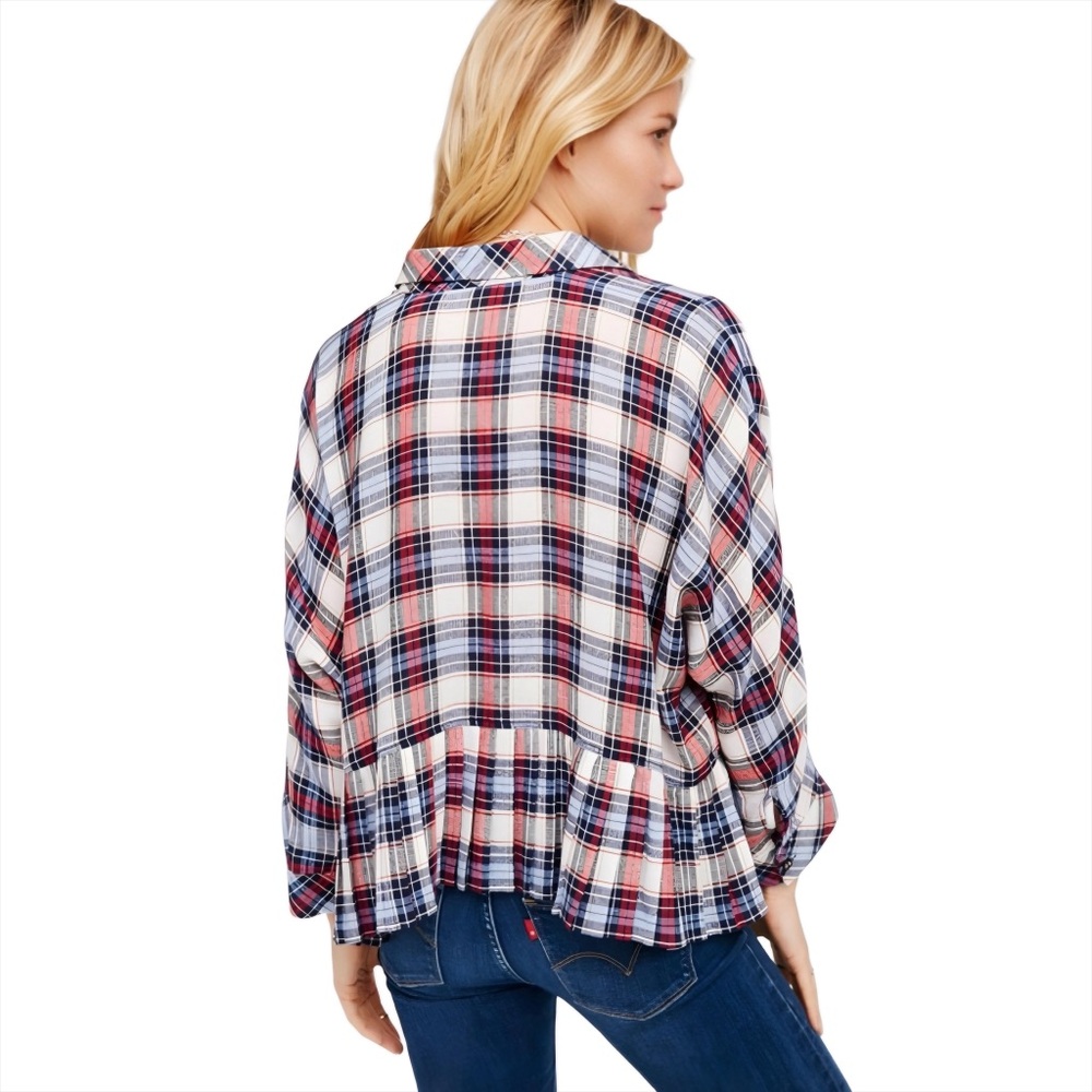 FREE PEOPLE Promise Everything Button Down Peplum Plaid Flannel Small - Picture 6 of 8
